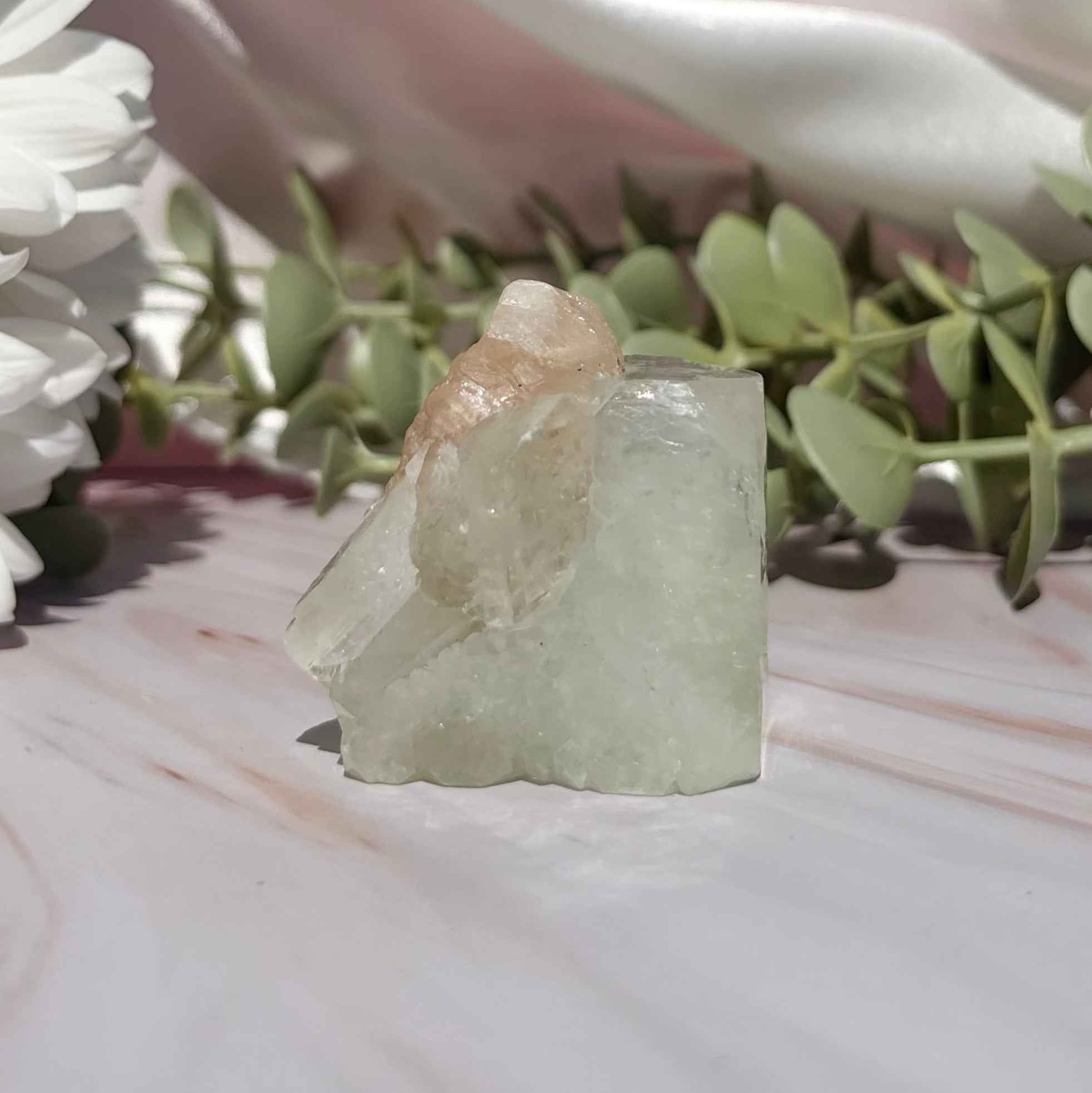Apophyllite Cube with Stilbite Bloom