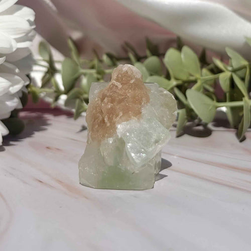 Apophyllite Cube with Stilbite Bloom