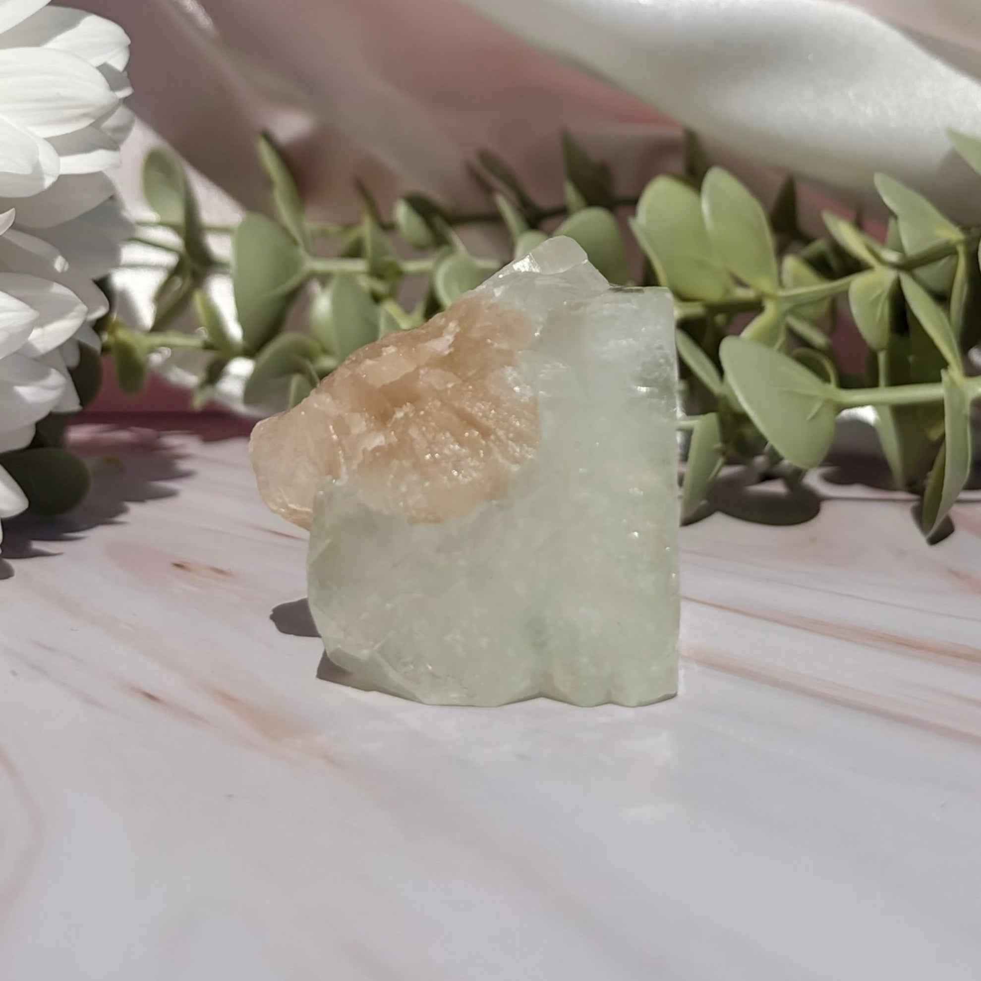 Apophyllite Cube with Stilbite Bloom